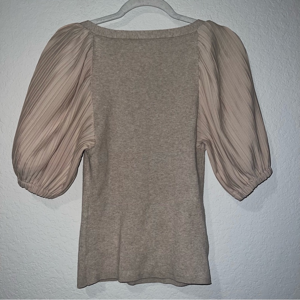 White House Black Market Pleated Puff-Sleeve Henley Sweater Blouse - Picture 7 of 7